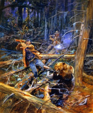 Un oso grizzly herido 1906 Charles Marion Russell cazando Pinturas al óleo